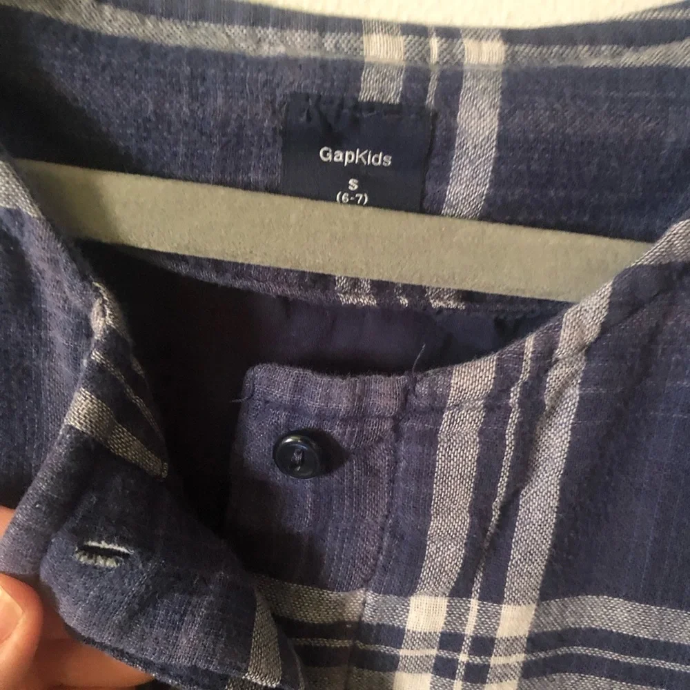 GAP Navy Plaid Short-Sleeve Drop-waist Dress S (6/7)